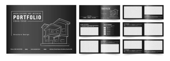 Landscape Architecture and Interior Design Brochure, Black Portfolio Layout, a4 standard size print ready brochure template. vector