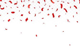 Red confetti on white backdrop. Realistic falling tinsel. Luxury anniversary template. Flying decoration elements. vector