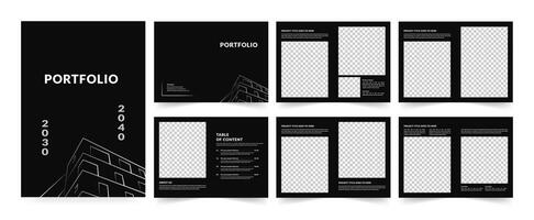 Architecture and Interior Design Brochure, Black Portfolio Layout, a4 standard size print ready brochure template. vector