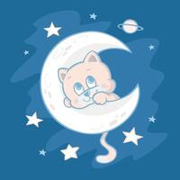 Lunar cat. Art in a delicate and childish style. Design for printing on clothing, decoration, crafts, etc. vector