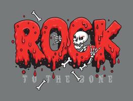 Stylized lettering illustration simulating liquid dripping with a cartoon-style skull. Art alluding to Rock and Roll. vector