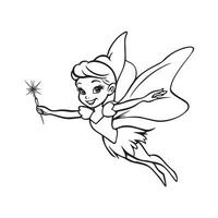 Tinker Bell Outline Design, Tinkerbell Clipart, Tinker bell holding her wand Illustration in black and white vector