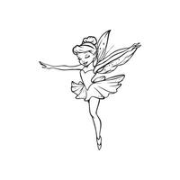 Tinker Bell Outline Design, Tinkerbell Clipart, Tinker Bell Dancing Illustration in black and white vector