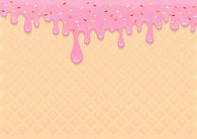 Pink liquid drop on ice cream cone background vector