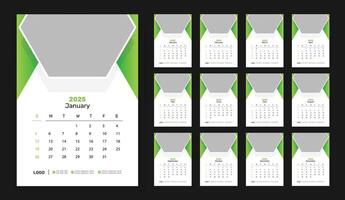 2025 Wall calendar template, corporate 12 month wall calendar 2025 schedule, week starts on Sunday, Simple vertical calendar design template. vector