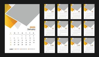 Modern wall calendar design 2025, Corporate 12 month wall calendar 2025 schedule, Week starts on Sunday, Simple vertical calendar design template. vector