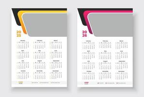 2025, 2026 years calendar, One page wall calendar template design. Minimalist style calendar. Modern 12 months one page calendar. vector