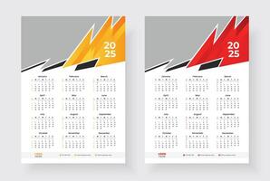 2025 One page wall calendar design template, Minimalist style calendar, Week starts on Sunday. vector