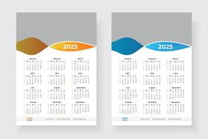 2025 one page calendar design template, Week starts on Sunday, Modern 12 months one page calendar. vector