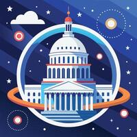 Modern Geometric Illustration of the U.S. Capitol Building with Space Elements vector