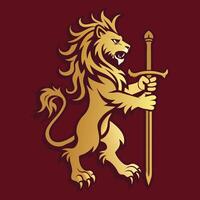 Majestic Lion Crest with Sword Regal Emblem of Strength and Valor vector