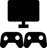 a black and white silhouette of a computer monitor and two game controllers vector