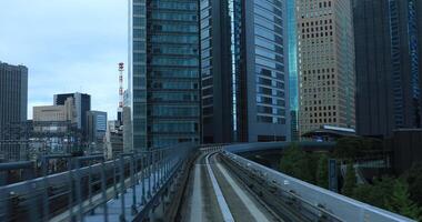 A back point of view on the railway at Yurikamome line in Tokyo video