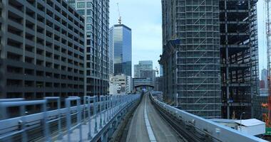 A back point of view on the railway at Yurikamome line in Tokyo video