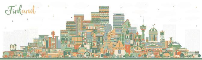 Finland city skyline with color buildings. Concept with historic and modern architecture. Finland cityscape with landmarks. Helsinki. Espoo. Vantaa. Oulu. Turku. vector