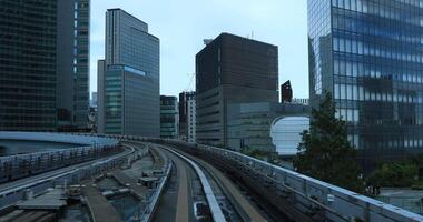 A back point of view on the railway at Yurikamome line in Tokyo video