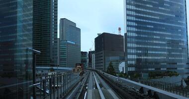 A back point of view on the railway at Yurikamome line in Tokyo video
