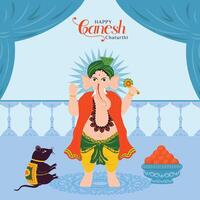 Ganesha Blessing Pose Post With Festive Background For Ganesh Chaturthi vector