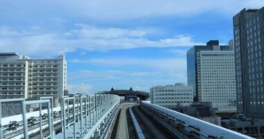 A back point of view on the railway at Yurikamome line in Tokyo video