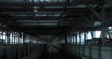 A back point of view on the railway at Yurikamome line in Tokyo video