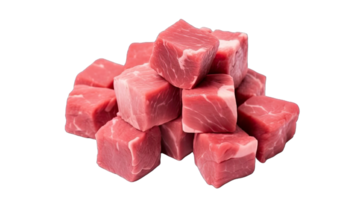 . Cubes of raw beef meat isolated on a transparent background. png