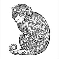 Geometric illustration of Monkey Mandala coloring page outline with intricate pattern vector