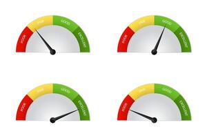 Collection of colorful scale gauges for customer satisfaction or credit score indicators vector