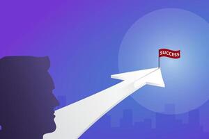 Business arrow concept with businessman looking at arrow flying towards success vector