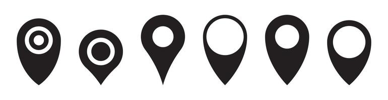 Black pin icon collection in flat design vector