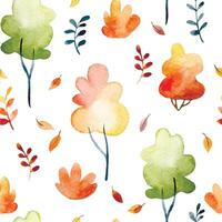 cute autumn seamless pattern with trees. watercolor print with forest, autumn leaves and bushes vector