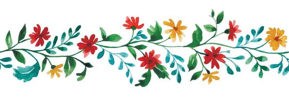 seamless watercolor border with a pattern of small wildflowers. vector