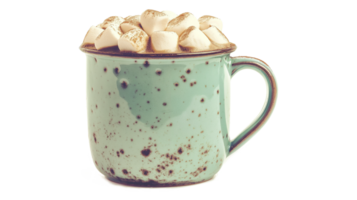 A mug of hot chocolate with marshmallows in it. The mug is brown and has a rustic look to it. The marshmallows are scattered around the edge of the mug, creating a cozy and comforting atmosphere png