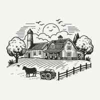 Farm Sketch Rustic Hand Drawn Rural Art vector