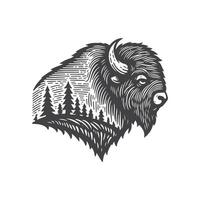 Bison and Tree Hand Drawn Sketch vector