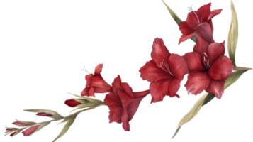 A red flower with green leaves is shown in the center of the image. The flower is surrounded by other red flowers, creating a beautiful and vibrant display. Scene is one of warmth and happiness png
