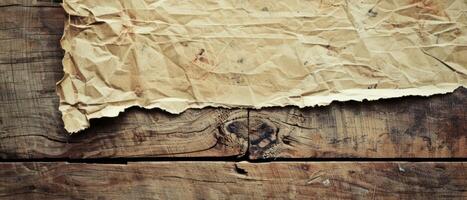 Crumpled Paper on Rustic Wooden Tabletop photo