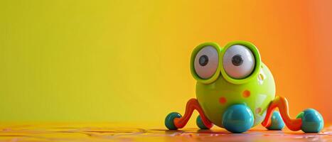 Colorful Toy Frog With Big Eyes on Yellow and Orange Background photo