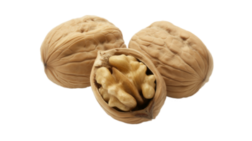 A close up of a bunch of walnuts with one of them open. The nuts are all different sizes and shapes png