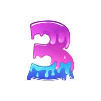 Slime Cartoon Number 3, figure Three. Slime font type number Latin alphabet vector