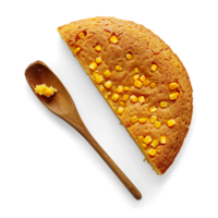 pan de maíz rebanadas con maíz granos de madera cucharatransparente antecedentes png