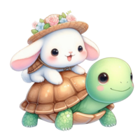 aigenerated cartoon rabbit and turtle on a turtle png