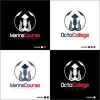 octo course squid marine octo college silhouette logo set template design vector