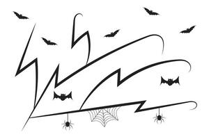 set of Halloween Bats flourish swirls, hand drawn fancy lines Calligraphy Ornament vine scroll decorative elements, black and white filigree curls, page decor wedding ornate holiday design element vector