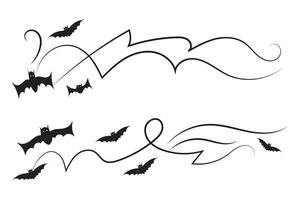 set of Halloween Bats flourish dividers, hand drawn fancy lines Calligraphy Ornament vine scroll page separator, decorative ornate swirls vintage menu Wedding border holiday design element vector
