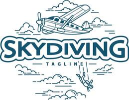 Skydiving Logo with Airplane and Skydiver in Outline Style vector