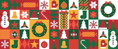 Modern mosaic pattern with Christmas icons. Abstract geometric background design for Merry Christmas and Happy New Year. Suitable for holiday design of card, poster, banner, wrapping paper. vector