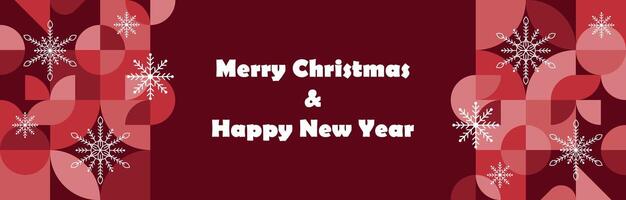 Modern abstract geometric design with Merry Christmas and Happy New Year in red colors. Template for banner, poster, greeting card. illustration vector
