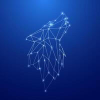 Howling Wolf in form of constellation on blue background. vector