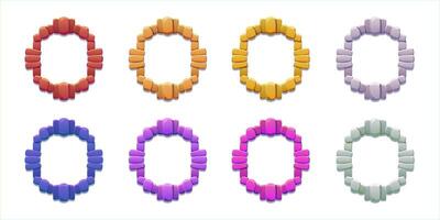 Colorful stone frame avatar set. Gold, silver, bronze, purple etc style for fantasy ui. Rounded circle rock flat style. Frame for rpg and fantasy games. vector