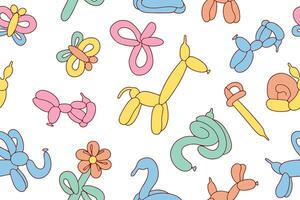 Seamless pattern of colorful balloons. Colorful drawing of inflatable toys made of twisted balloons. Design element for packaging, greeting card, invitation card, print, flyer, banner. . vector